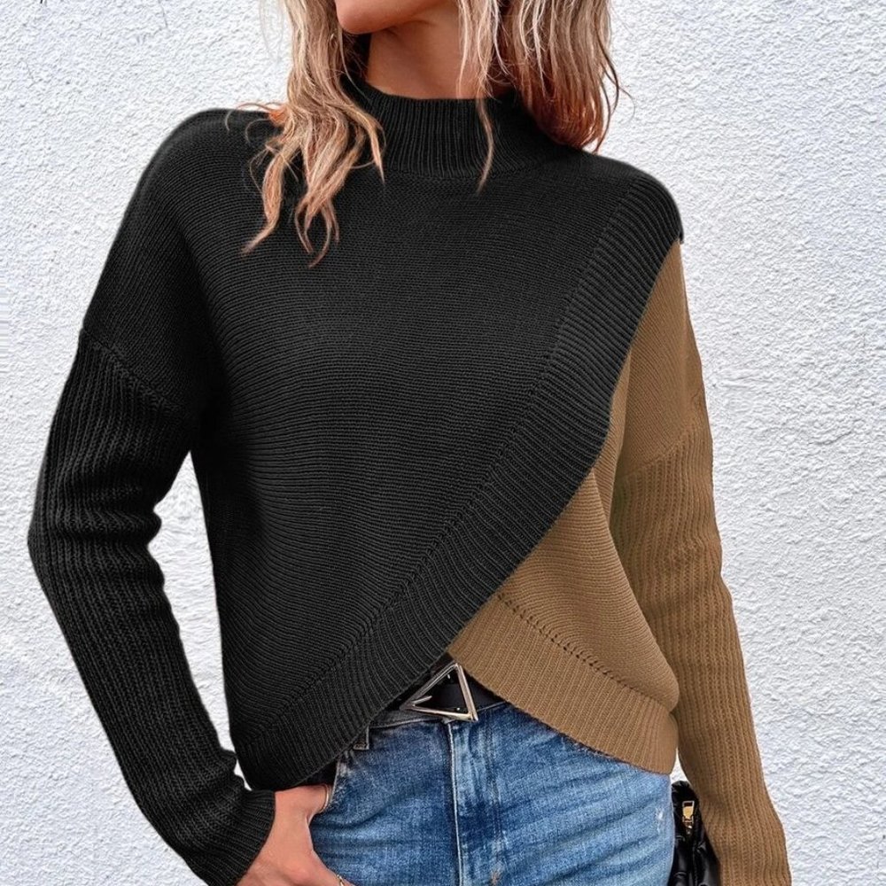 Oversized Colorblock Two Tone Pullover Sweater
